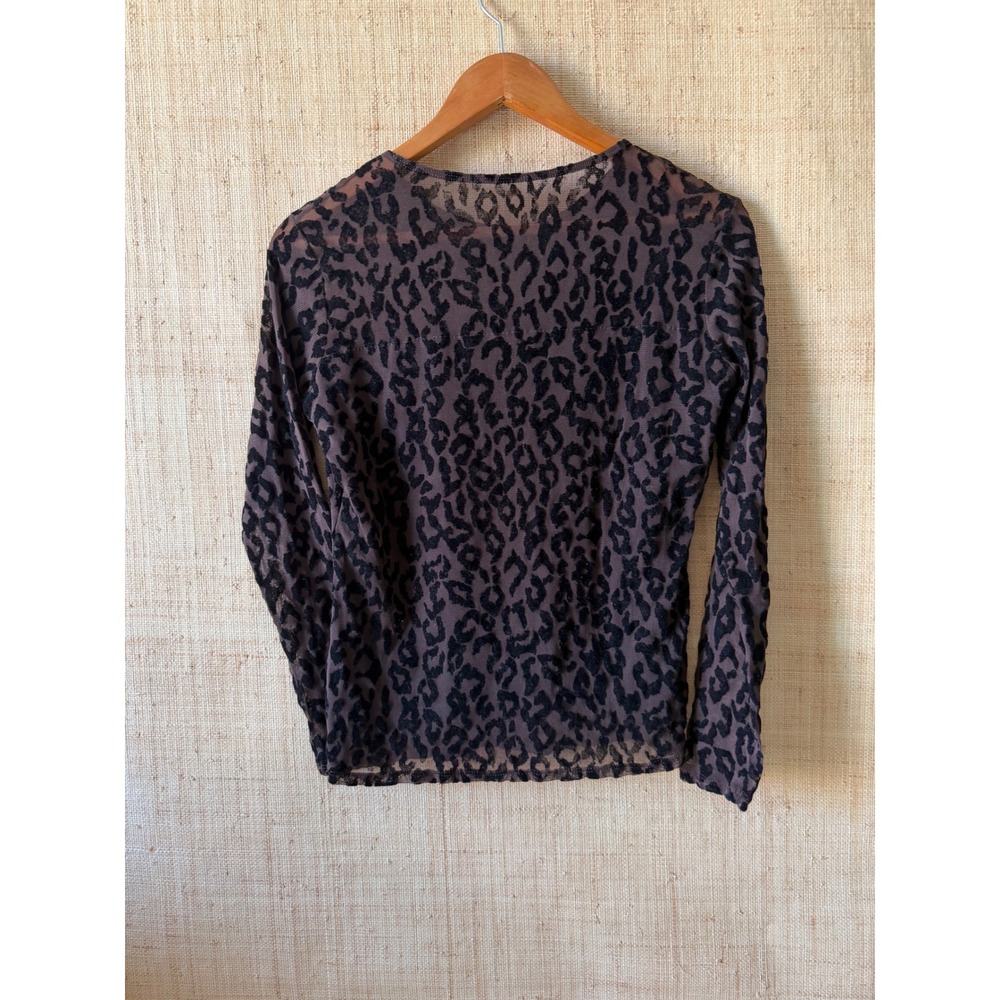 C. Wheels Vintage Leopard Print Mesh Long Sleeve Top Brown Black Medium USA - Picture 2 of 8